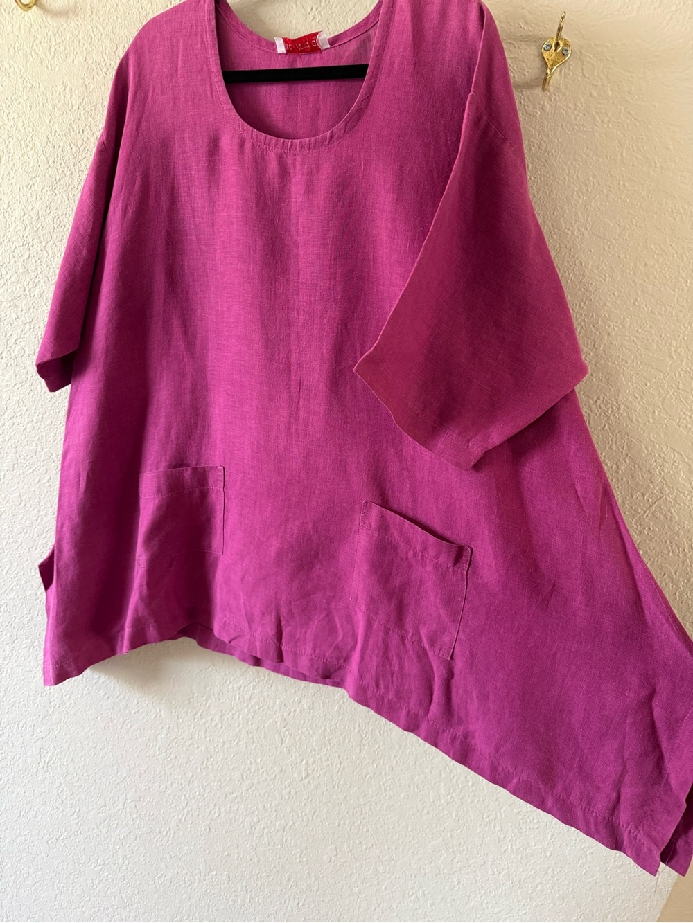 Eva Tra La La Paris 100% Linen Half Sleeve Tunic Top Dark Pink One Size Up To L - Picture 2 of 9